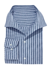Capri Collar Blue Stripe Cotton Linen Mix Summer Shirt